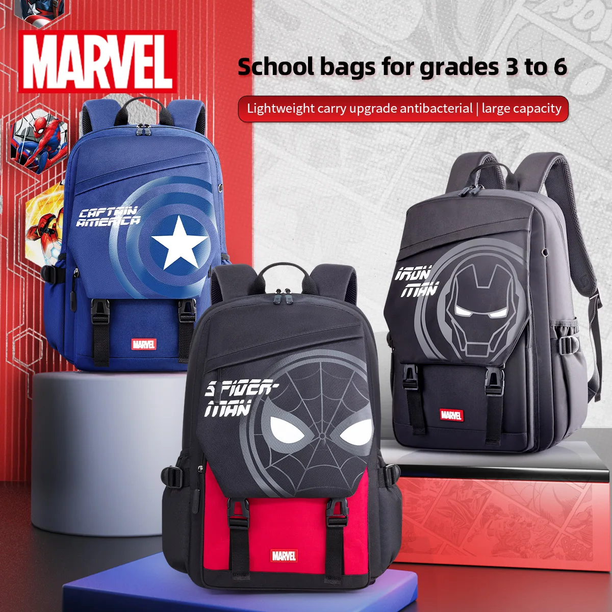 Marvel School Bag for Boys, Lightweight Weight-Relief Large Capacity Kids Backpack & Storage Bag
