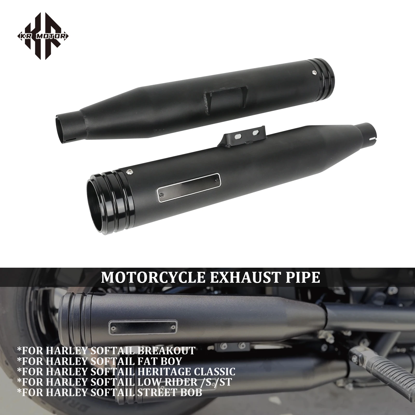 Motorcycle Slip-on Muffler Exhaust Pipe For Harley Softail Street Bob Low Rider S/ST Deluxe 2018-2024 Breakout Fat Boy 2018-2026