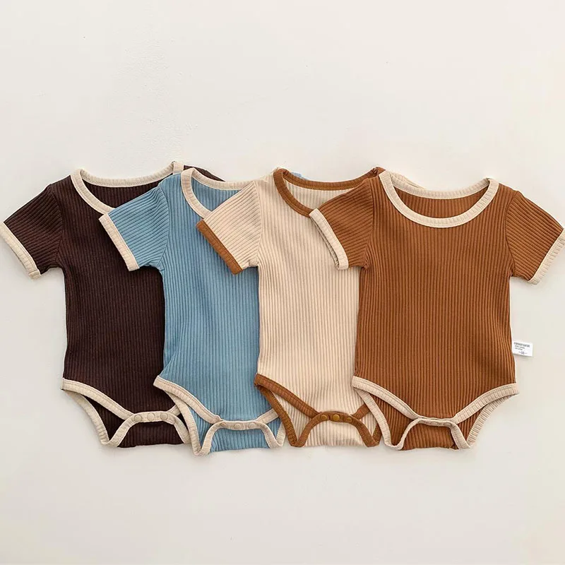 

Summer Newborn Bodysuit Romper Ribbed Infant Cotton Short Sleeve Body Suit Boy Girl Jumpsuits Baby Clothes One-Pieces 0-24M