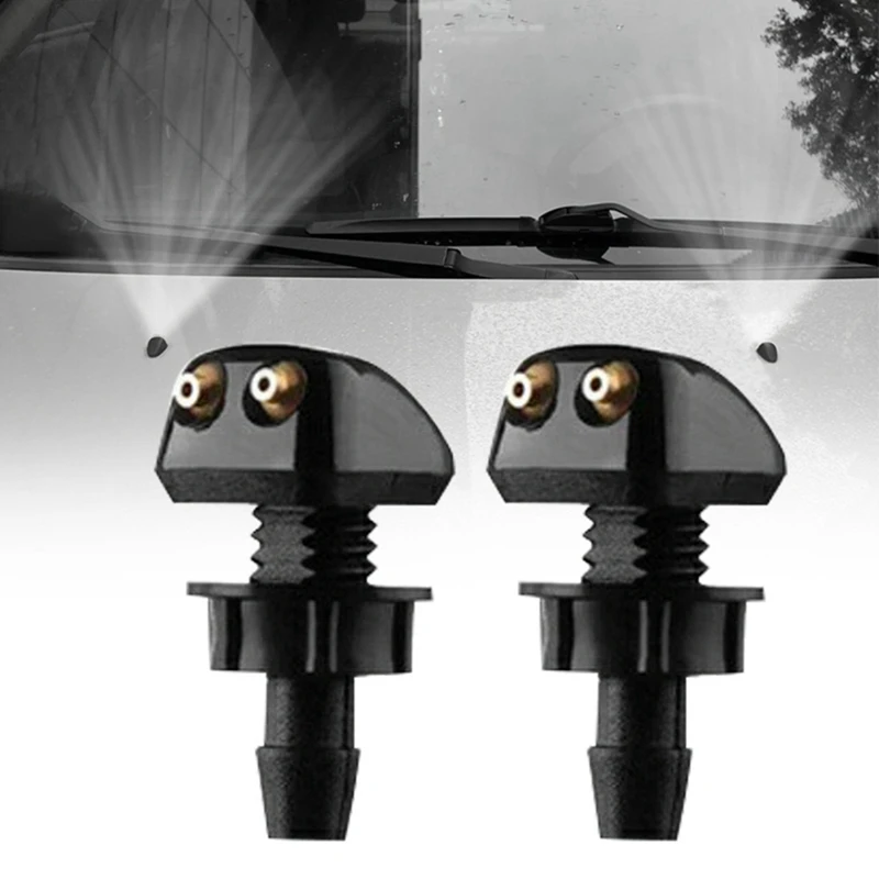 2 PCS Car Front Windshield Universal Washer Wiper Water Spray Nozzle Automotive Supplies Black ABS With Install Buckle