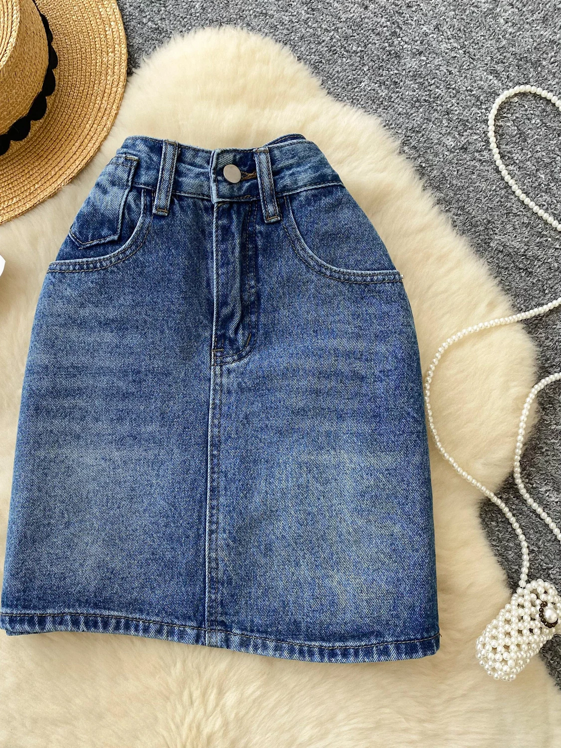Jupe trapèze taille haute en Denim pour femmes, jupe amincissante polyvalente, pour les déplacements Ci, en Fiber de Polyester, été