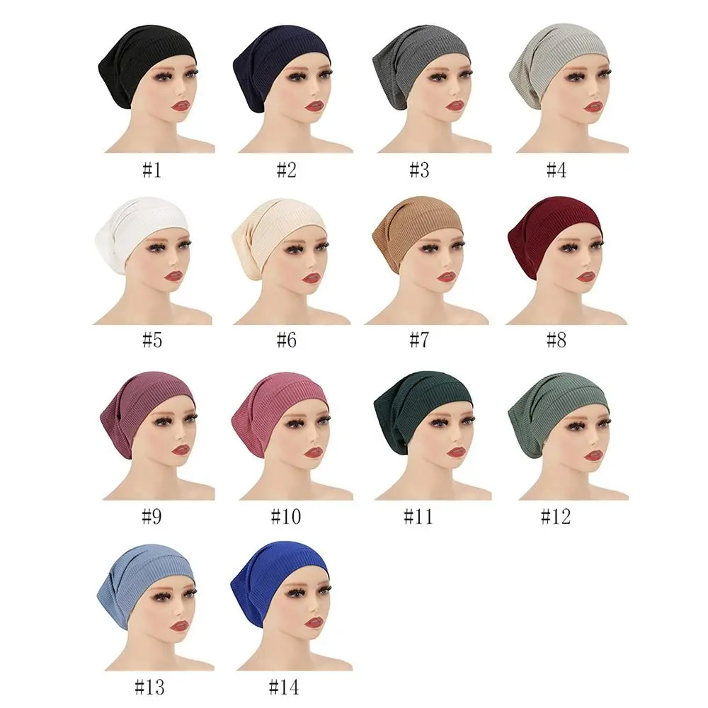 Head Scarf Ramadan Ribbed Hijab Women's Hijabs Bandana Women Undercap Turban Hat Head Wraps Islamic Under Scarf Women