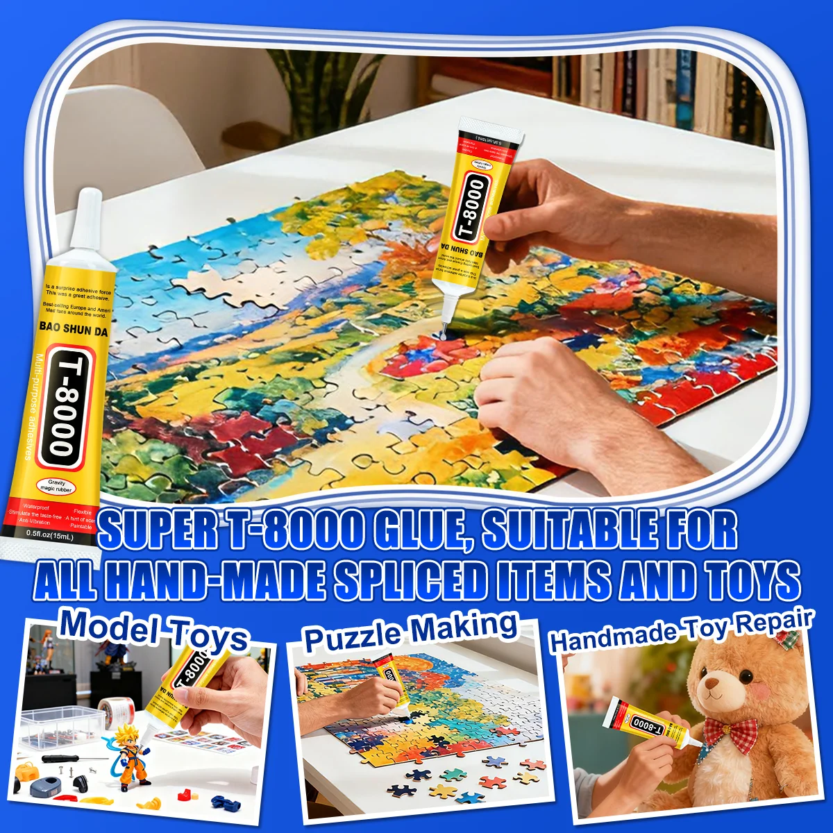 กาวใสแบบสัมผัส JXVX T8000 ใช้สำหรับงาน DIY เครื่องประดับ พลาสติก แก้ว สำหรับโทรศัพท์มือถือ และชิ้นส่วนอิเล็กทรอนิกส์