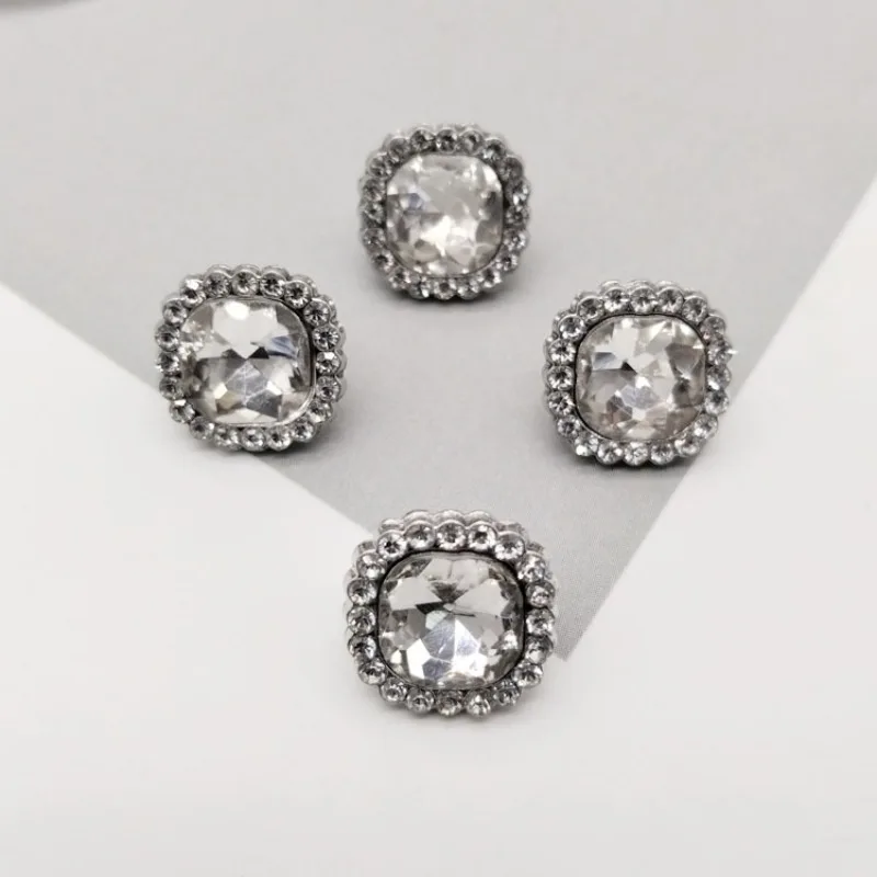 10 Pieces Pretty Diamond Buttons Fashionable Rhinestone 12mm Square Shank Buttons Woman Clothing Accessories