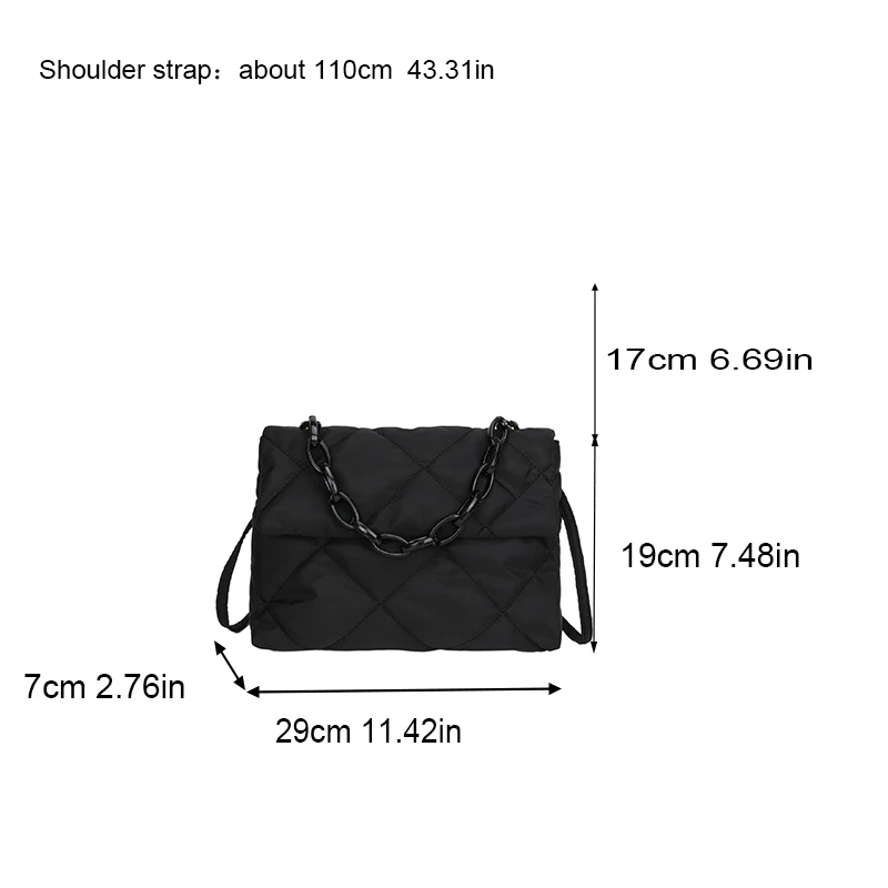 Small Crowd New Trendy Autumn Diamond Chain Women\'s Crossbody Handbag Solid Color Nylon Texture Shoulder Embroidered Thread Bag