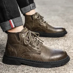 Men's Boots, New Autumn British Style Retro High Top Workwear Leather Shoes, Mid Top Business Casual Men's Shoes