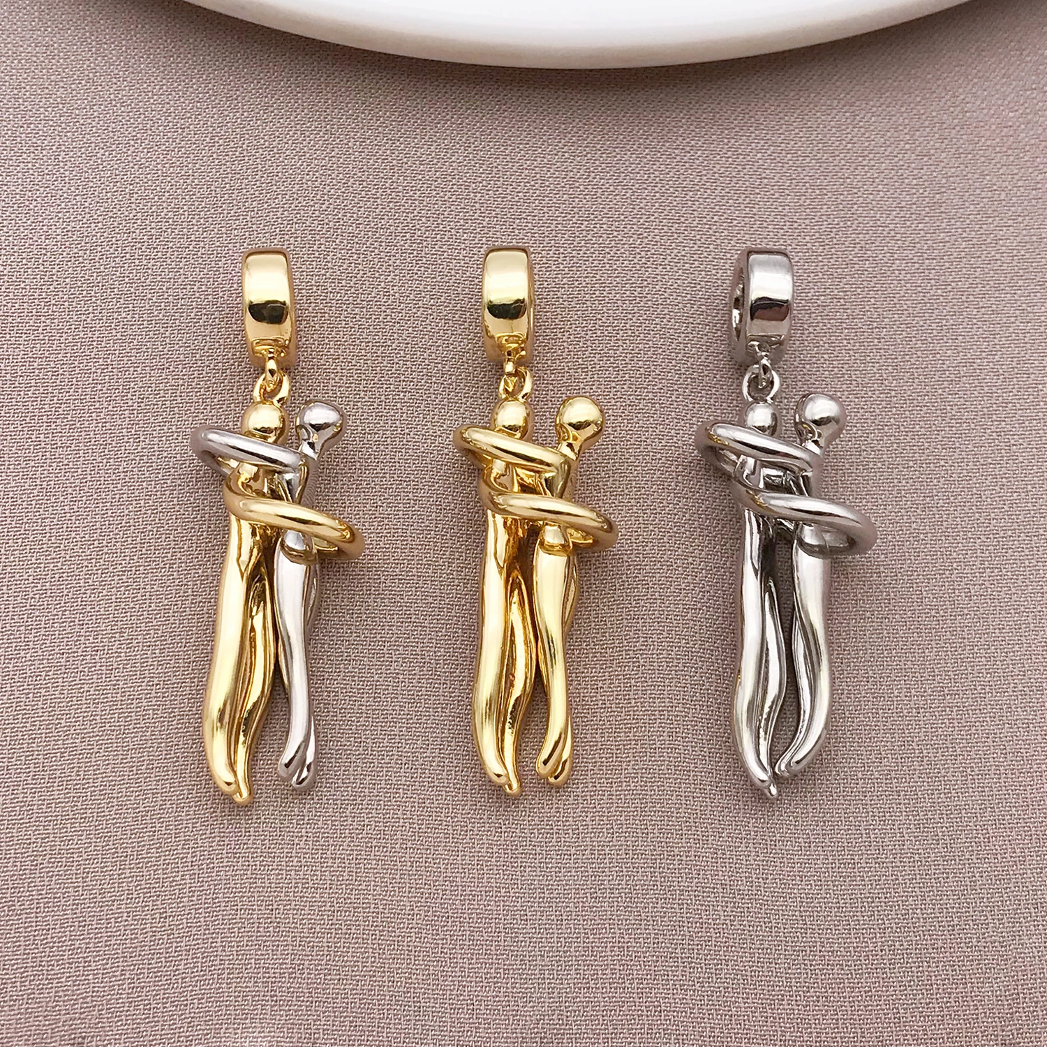 1pc 18K Real Gold Plated Brass Couple Gift Zirconia Charms Pendants for DIY Bracelets Necklaces Earring Jewelry Making Accessory