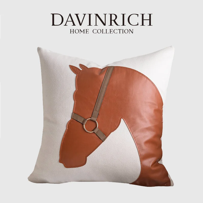 

DAVINRICH Designer Horse Head Patched Pillow Cover Man Cave Decoration Throw Cushion Case Motif Pillowcase For Couch Sofa Square