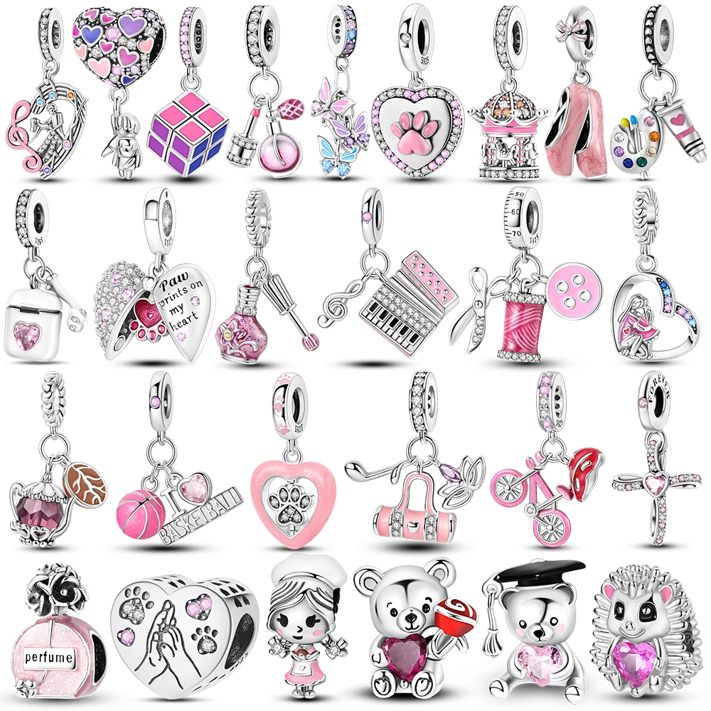 

Pink Series Charms 925 Silver Perfume Butterfly Charm Beads Pendent Dangle Fit Original Bangle Charm Bracelet DIY Women Jewelry