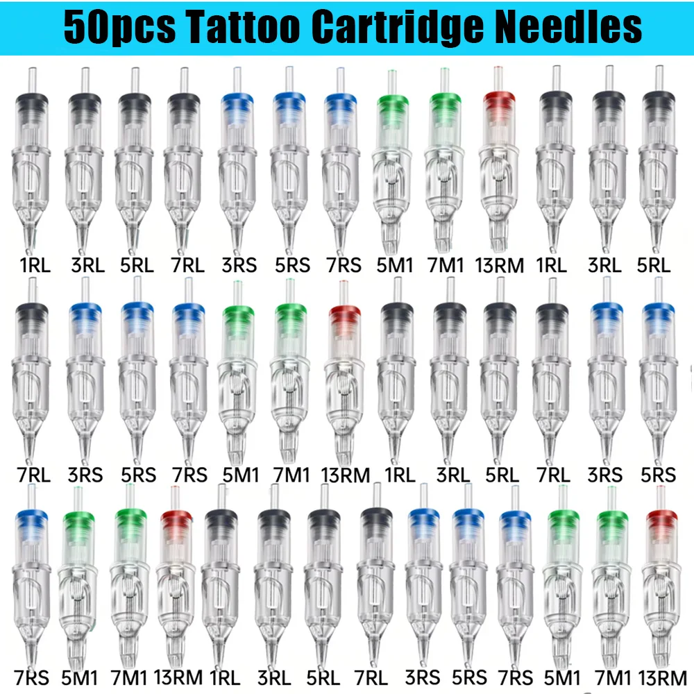 

50-5 шт. иглы для картриджей для татуировки одноразовые RL RS M1 размера RM стерилизованные иглы для татуировки иглы для машинного макияжа для перманентного макияжа