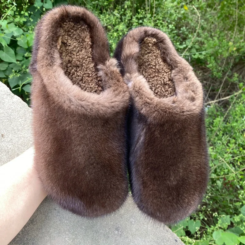 Women's Mink Fur Mules And Clogs Soft Comfortable Slides Shoes Slip On Lightweight Sandals For Woman Flat Fluffy Plush Slippers