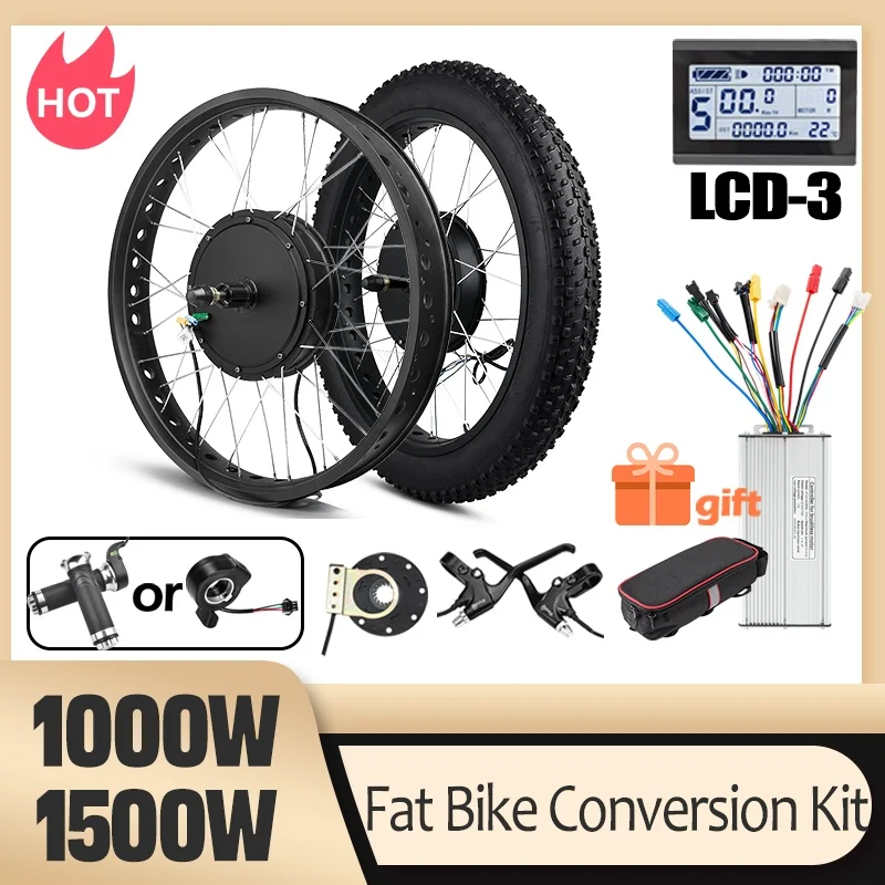 Winter Fat Bike Umrüstsatz 1500 W Snow Bike Motorrad KT-LCD3 Display für E Bike Bürstenloser getriebeloser Nabenmotor mit Reifen