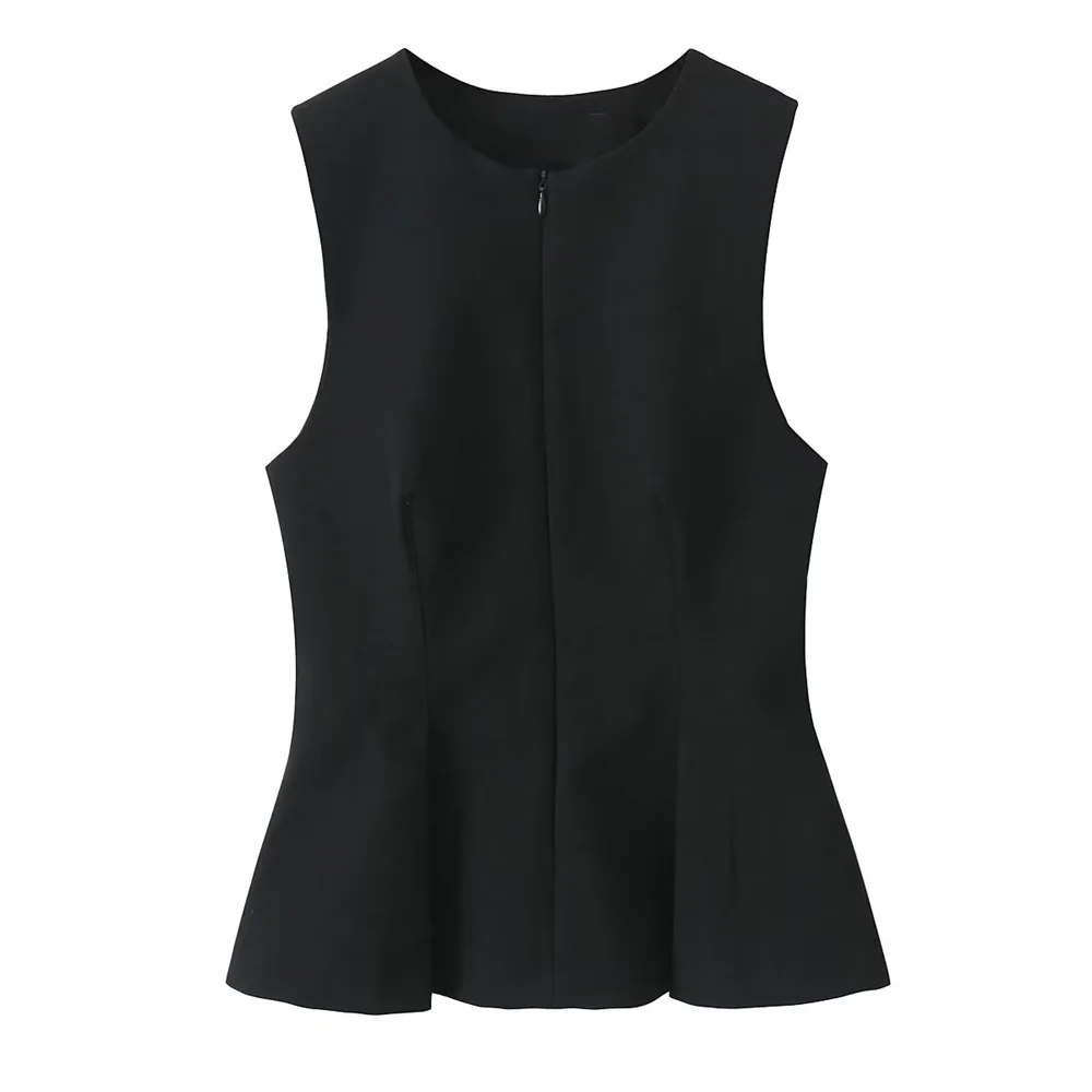 2025 Taop&Za Womens Tops Sleeveless Black Peplum - style Top with Zipper Detail for a Stylish and Elegant Look