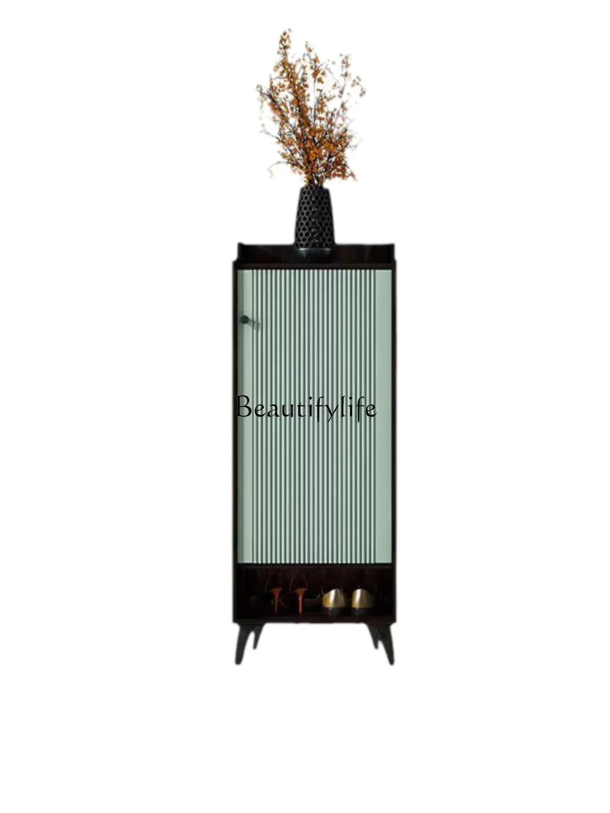 3Light luxury single door small narrow shoe cabinet outside the door staircase space saving gray corner cabinet