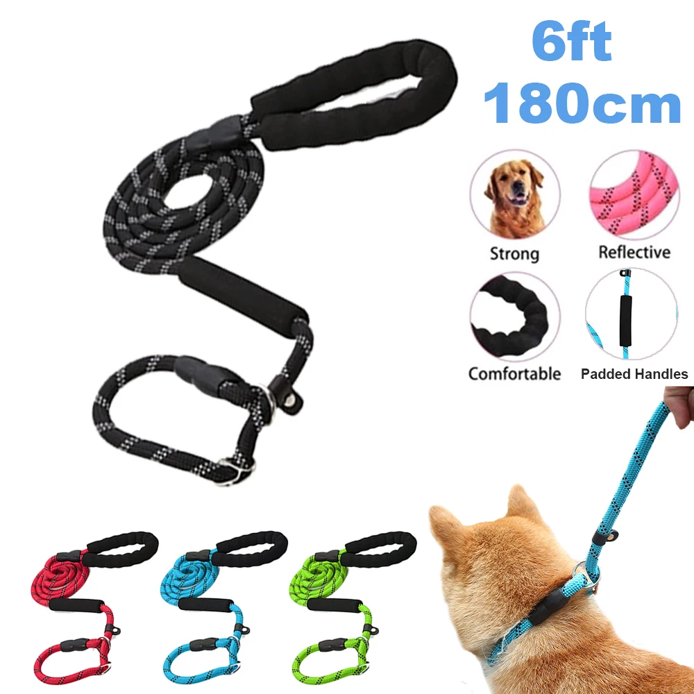 Slip Lead Dog Leash 6FT,Anti-Choking with Two Traffic Padded Handles Reflective Threads Strong Heavy Duty Dog Train Leash Rope