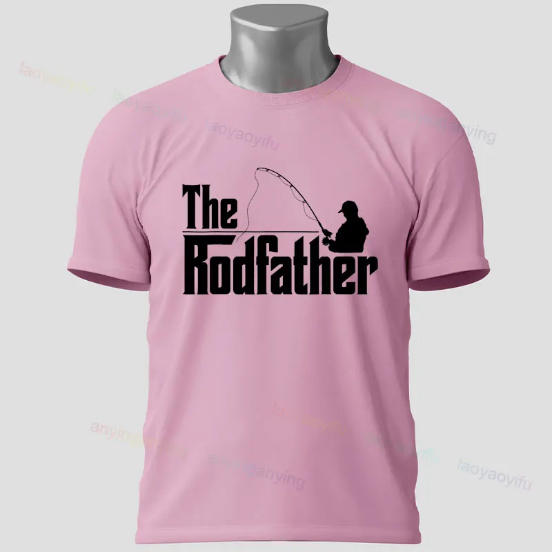 Camiseta gráfica de pesca divertida, camiseta 100% de algodón de manga corta informal a la moda con diseño "The Rodfather", perfecta para ropa de pesca al aire libre