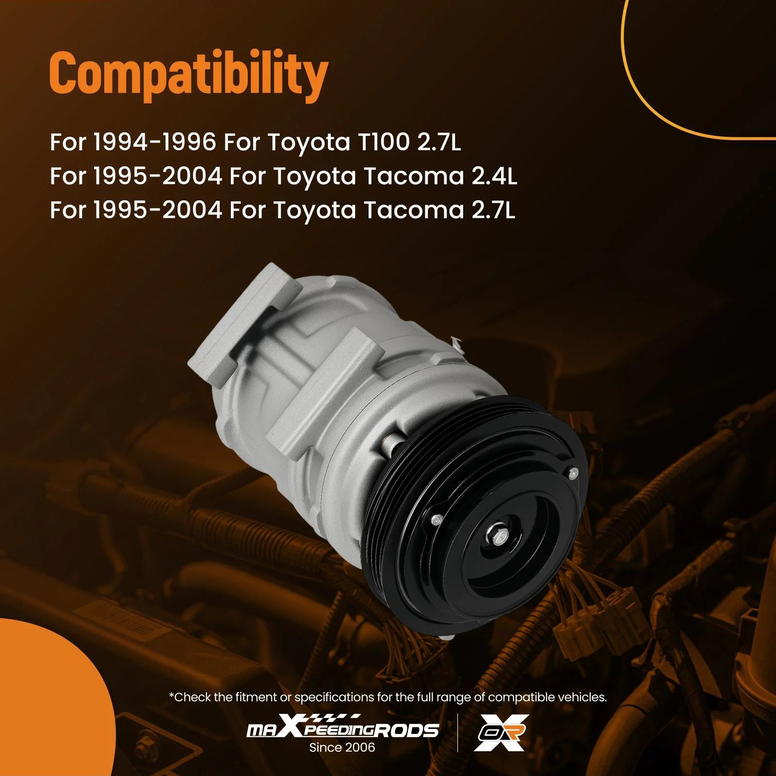 AC Compressor w/Clutch for Toyota Tacoma 2.4L 2.7L 1995-2004 CO21009C 10PA15C New