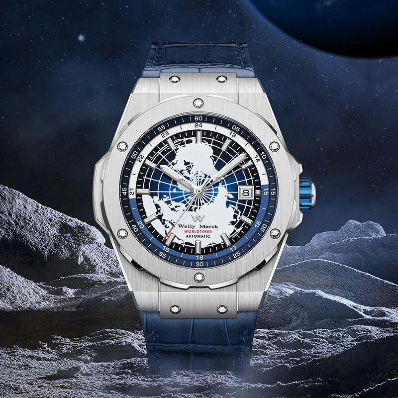 ساعة WM ساعة ميكانيكية أوتوماتيكية بالكامل مقاومة للماء متعددة الوظائف ساعة رجال الأعمال حزام من الجلد ساعة ويلي ميرك WM124M