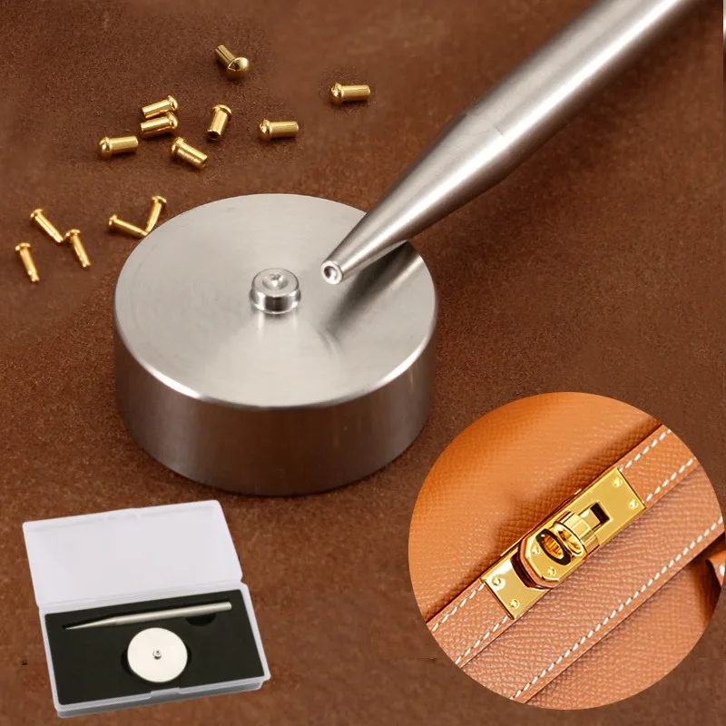 Stainless Steel Nail Installation Fixture Set Handcrafted Leather Tools DIY Leathercraft Bag Plate Lock Screw Nail Fixation Tool