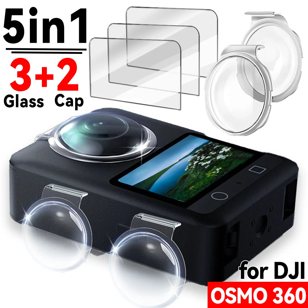 5in1 PC Glass Film&Lens Cover for DJI OSMO 360 Tempered Glass Screen Protector HD Anti-Scratch Protective Guard for DJI Osmo 360