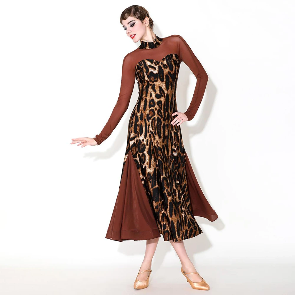 Ballroom dress Championship Leopard Waltz dress Practice Performance Flamenco Dress Ballroom Dance Retro Dress