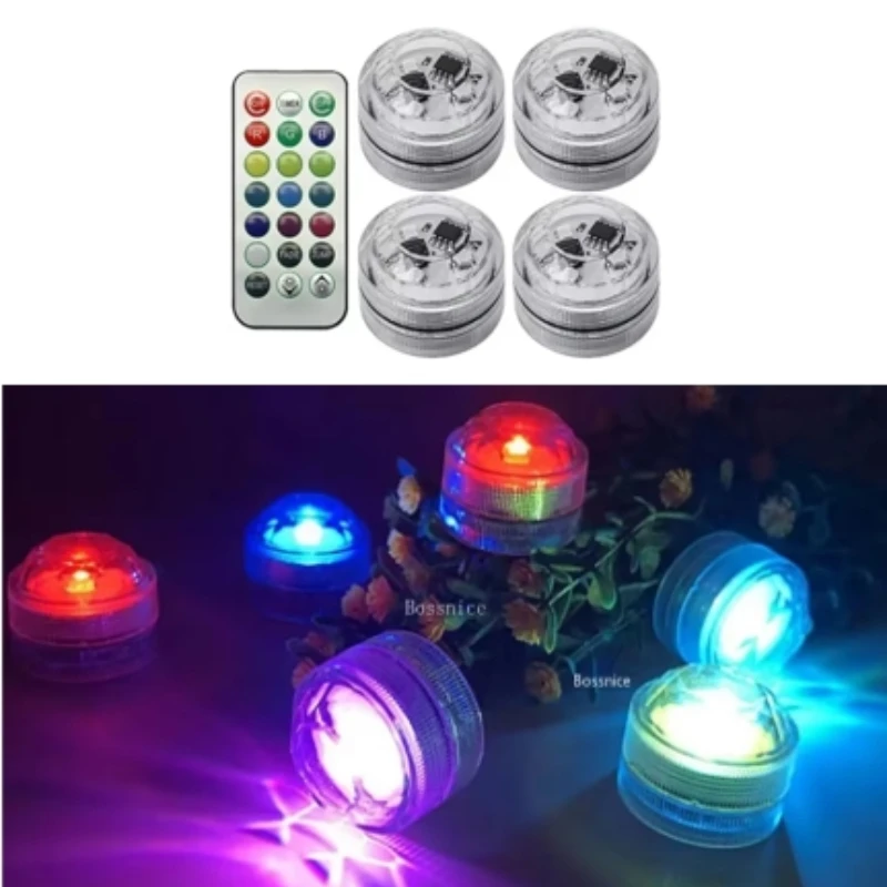 RGB Mini Remote Control Underwater Light Waterproof Submersible LED Pool Lights for Car Vase Swim Outdoor Garden Party Wedding