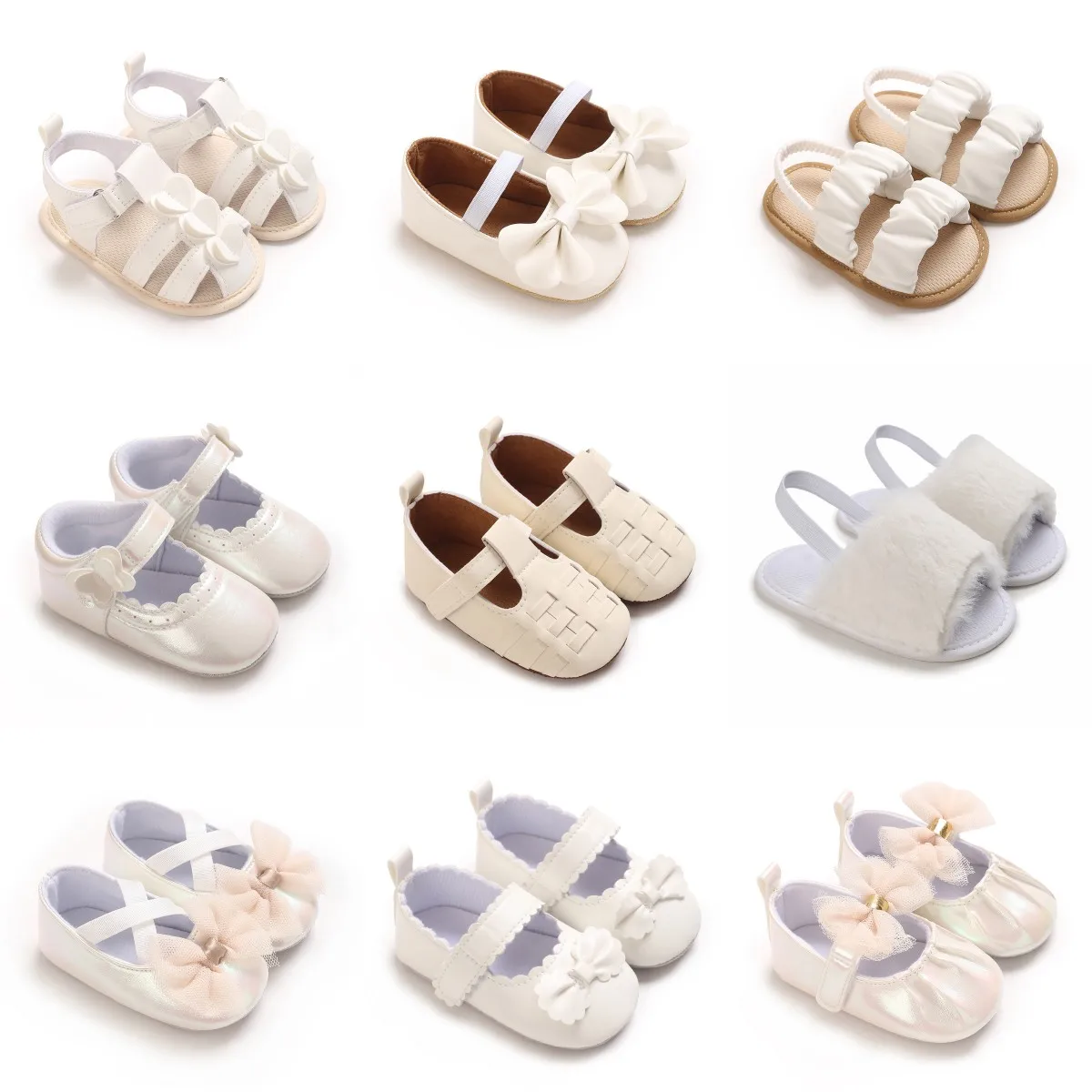 

NEW Hot Sales White Cute 0-18M Baby Cute Open toed Bow Summer Sandals Princess Casual Soft Bottom Non slip Sandals