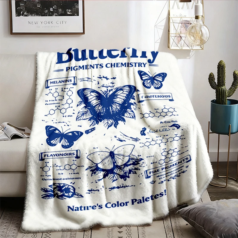 Butterfly Pigments Chemistry Vintage Science Flannel Blanket, Retro Biology Graphic Flannel Throw
