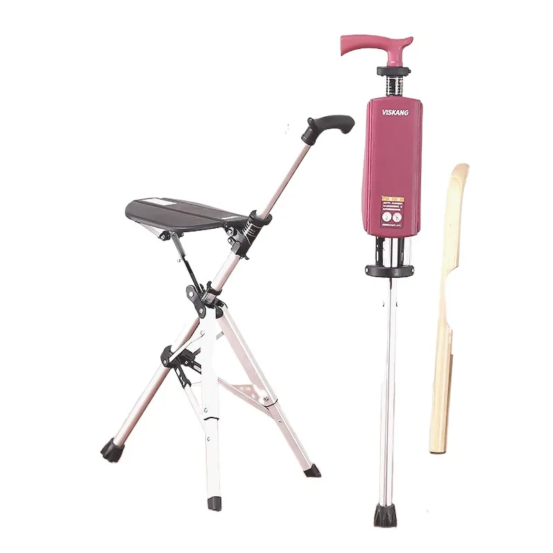 Folding Chair Cane Chair Portable Folding Non-slip Elderly Crutch Stool Stick Climb