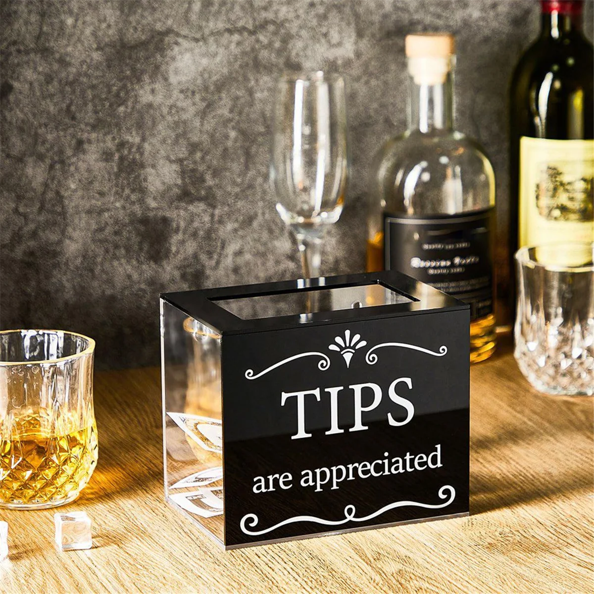 ABJG-Tip Jars for Money أكريليك طرف صندوق النقود تبرع تلميح دلو 6x4x5 بوصة حاوية تخزين