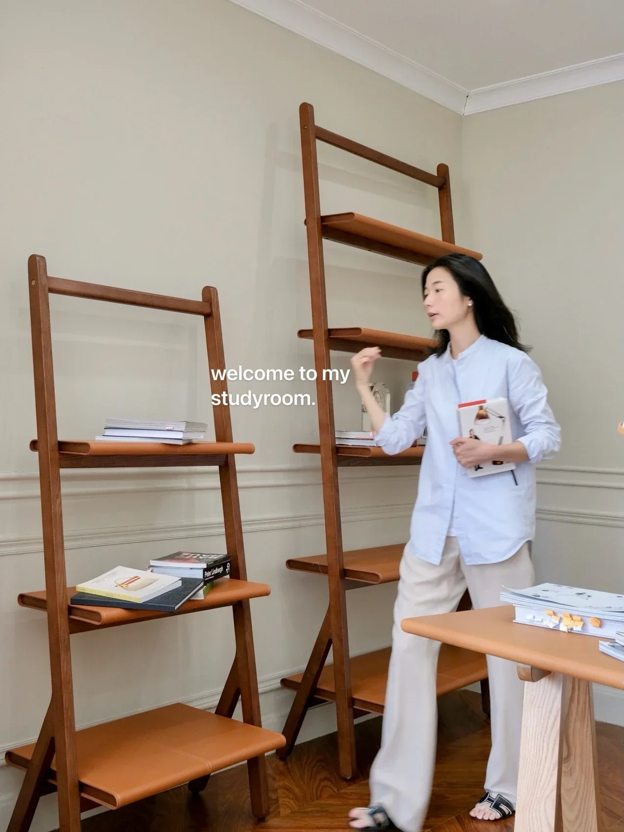 Saddle skin ash wood solid wood medieval module bookshelf combination