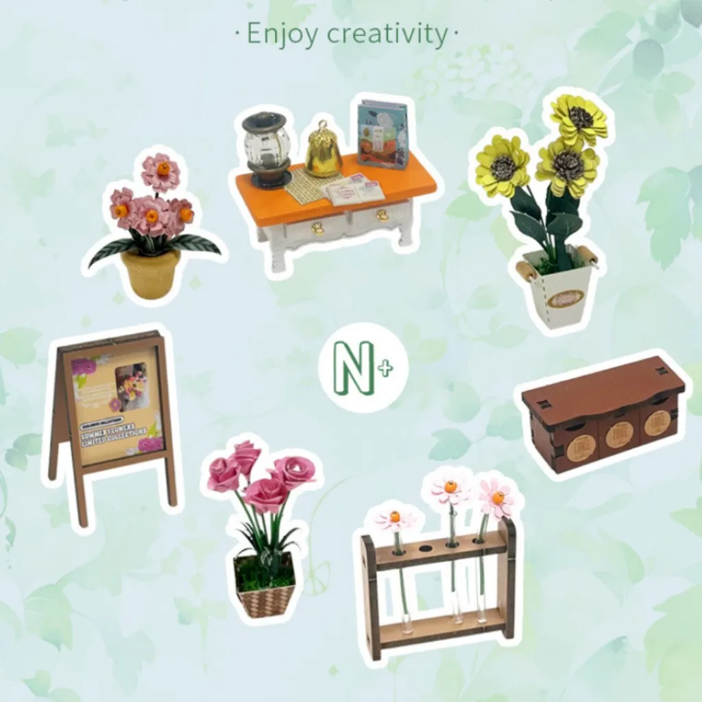 OUZEY Idyllic Garden Villa Puzzle 3D, Kwitnący Miniaturowy Domek, Model DIY, Spokojny Domek dla Lalek, Prezent Dekoracyjny