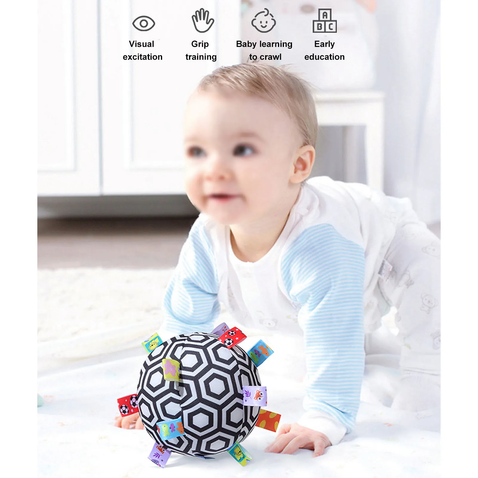 ZK20 Baby Grasping Fabric Ball Black White Visual Sound Training Improve Coordination Hand Ball Rattle Toy Shape Style