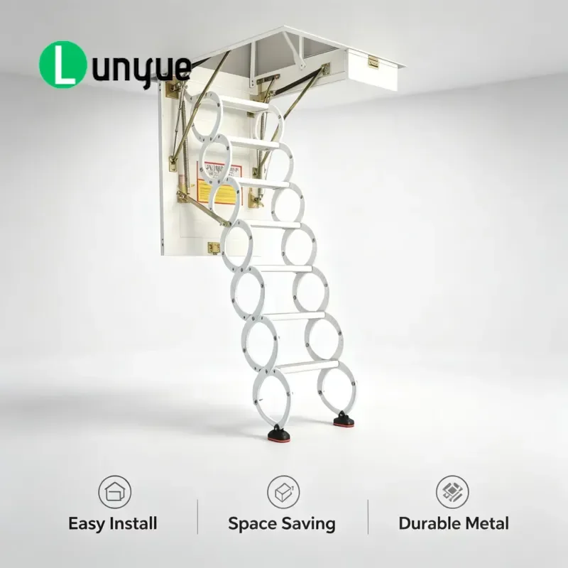 Carbon Steel Manual Loft Ladder High Strength Hidden Retractable Stairs Max 3.2m Extension For Duplex Villas Space Saving