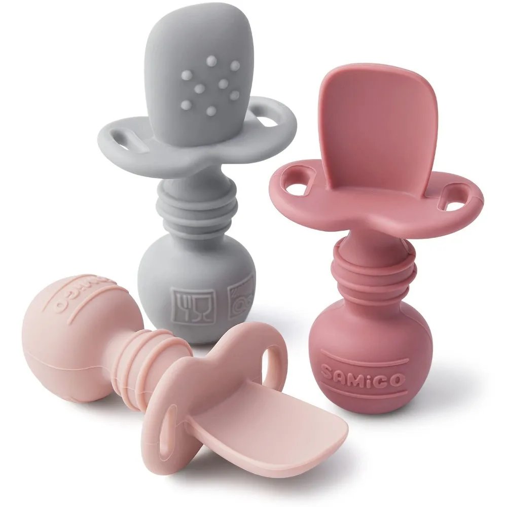 

Silicone Baby Spoons Self Feeding 6+ Months - Infant Toddler Utensils - First Stage Baby Led Weaning Feeding Supplies - Set of