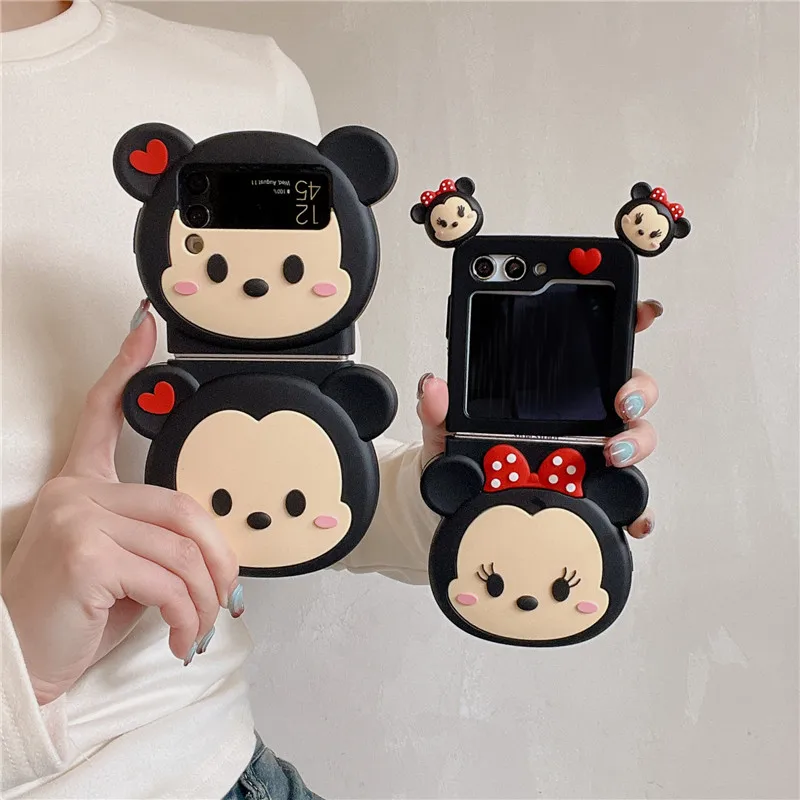 Disney Mickey Minnie Mouse Fold Phone Case for Samsung Galaxy ZFlip 3 4 5 zflip3/4/5 z flip Original soft silicone Cover Capa