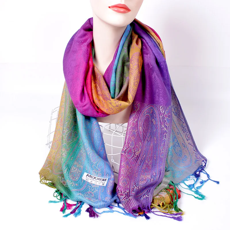 

Ethnic-style Spring Autumn Mixed Scarf dual-purpose Jacquard Colorful Cashew Nut Long Travel Shawl Women Headscarf SJ33