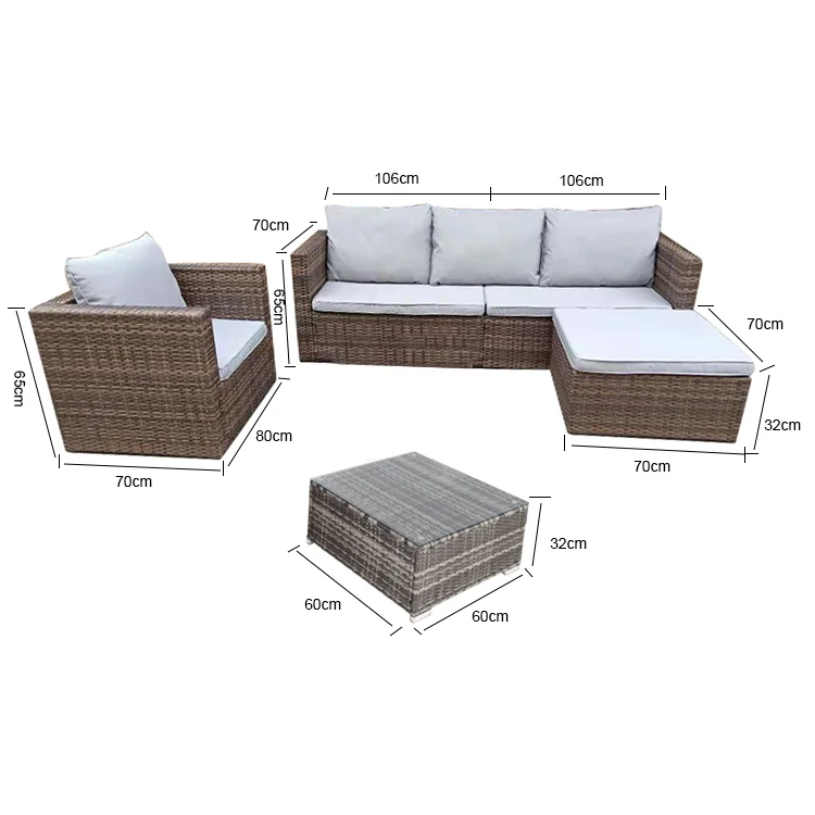 

Promotional 5pcs Modern PE Rattan Wicker Furniture Sofa Set for Outdoor Garden Patio Hotels Parks Courtyards Farmhouses