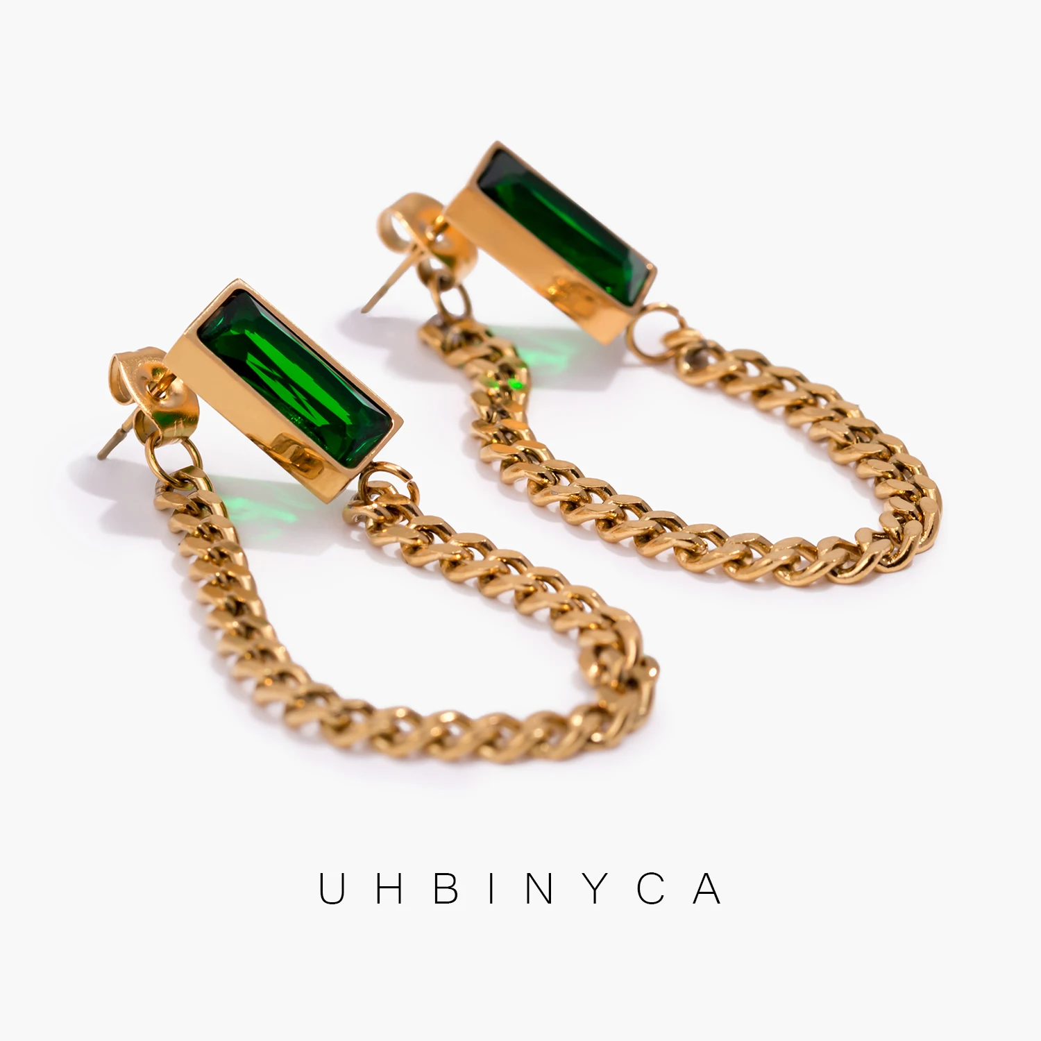 UHBINYCA Stainless Steel Tassel Green Female Earrings Temperament Earrings for Woman