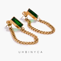 Stainless Steel Tassel Green Female Earrings Temperament Earrings for Woman