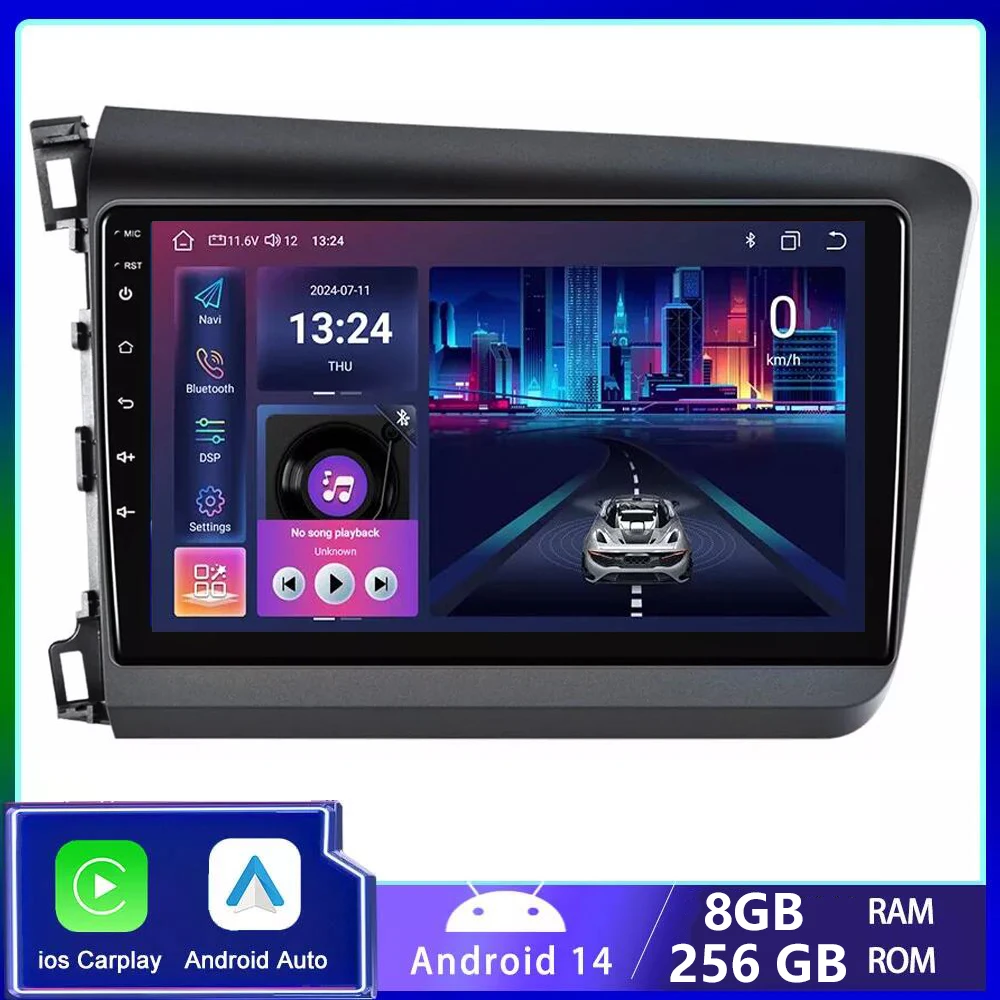 

9 дюймов 2 Din Android 14 Автомобильный радиоприемник для Honda Civic 2012 2013-2015 Мультимедийный плеер 2din Carplay Стерео GPS Зеркальная связь Головное устройство