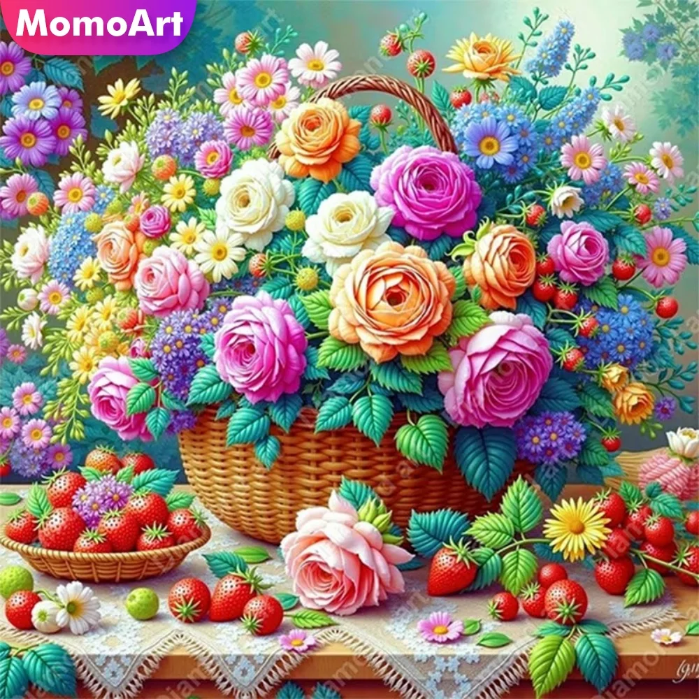 Momoart Diamant-Mosaik Blumen DIY Bastelset Vollflächiges Quadratisches Rundes Diamant-Gemälde Kreuzstich-Stickerei Handgemachtes Geschenk