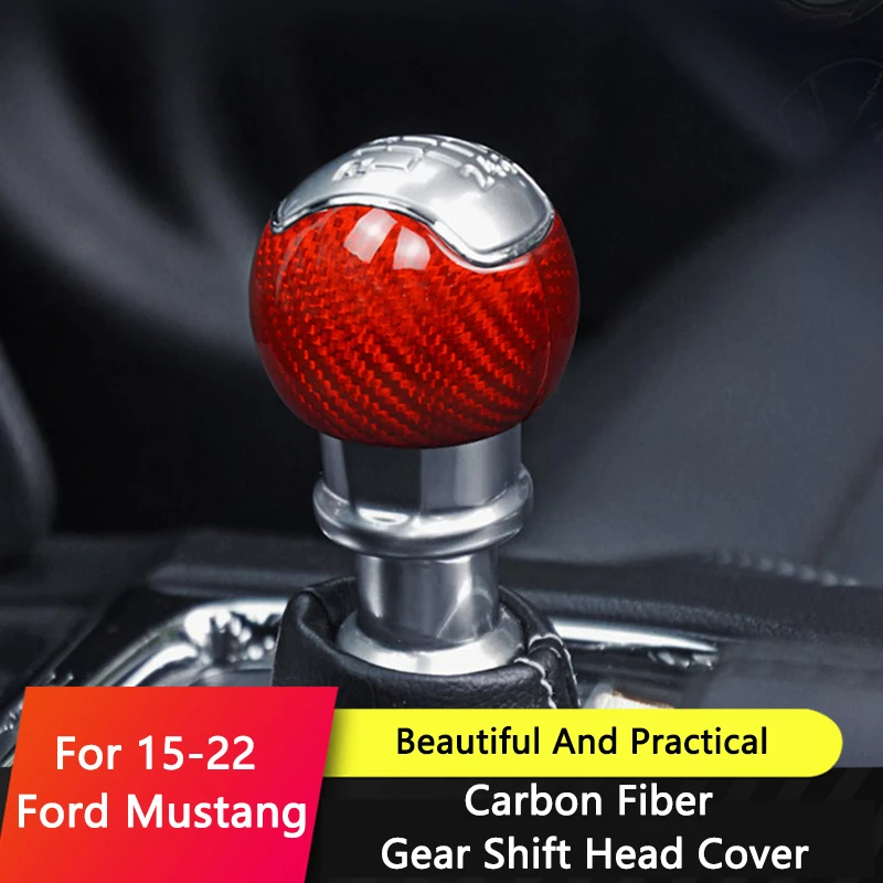 

QHCP Car Manual Gear Decorative Cover For Ford Mustang 2015-2022 Real Carbon Fiber Gear Shift Knob Head Trim Sticker Protective