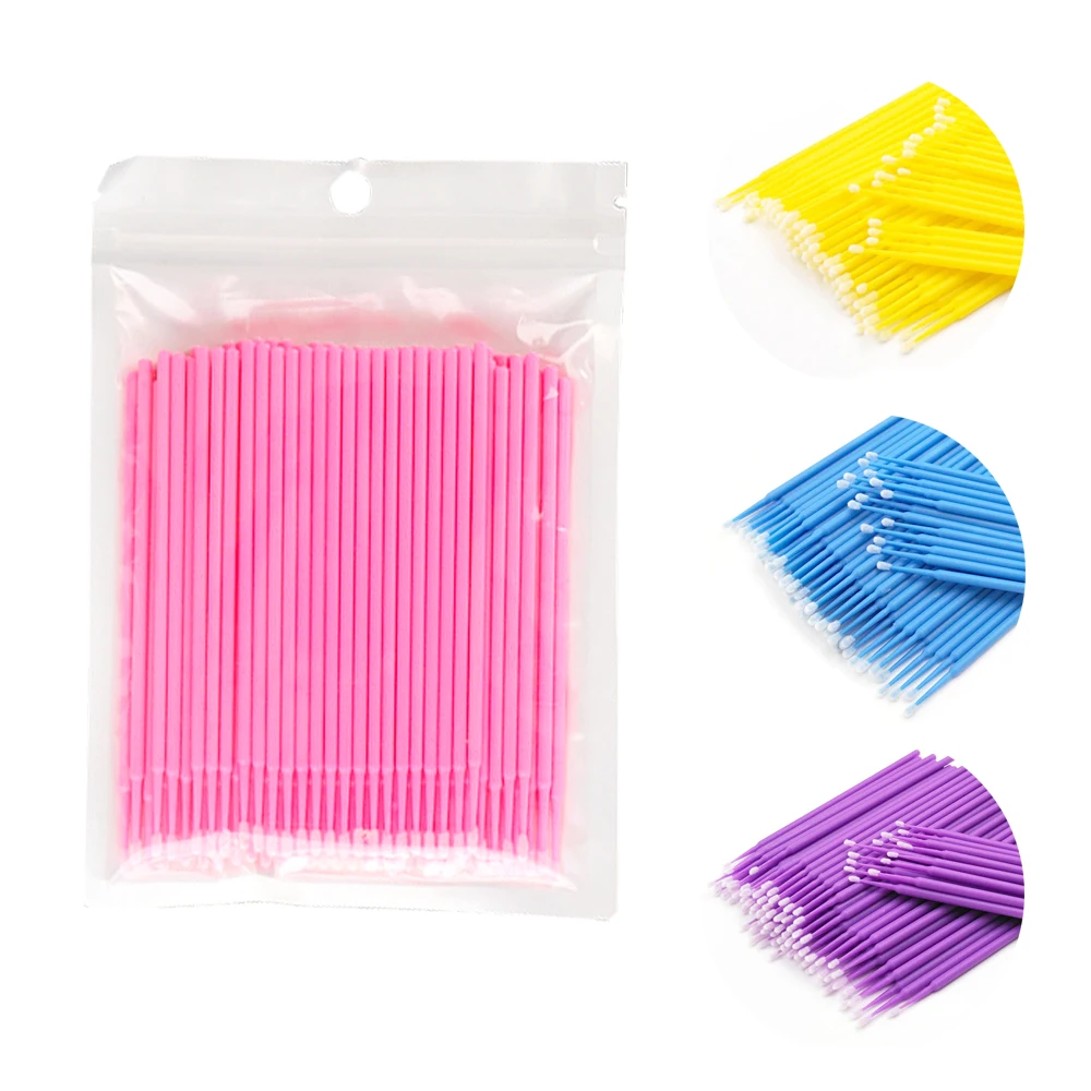 100pcs Micro Brushes Cotton Swab Eyelash Extension Disposable Eye Lash Glue Cleaning Brushes Applicator Sticks Makeup Tools
