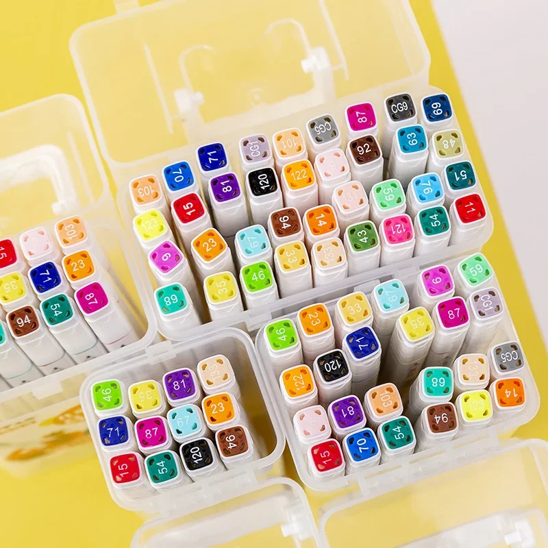 12/18 Colors Art Marker Pen Set Double Head Water Based Ink Highlighter Paint Brush Stationery Graffiti School Supplies