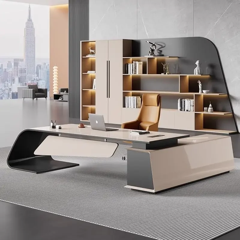 

Designer L Shaped Modern Office Desk Luxury Drawers Asthetic Large Studying Office Desk Gaming Standing Scrivania Furniture