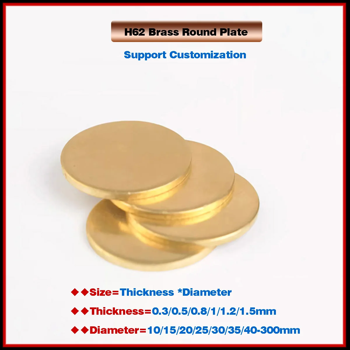 

Thickness=0.3/0.5/0.8/1/1.2/1.5mm H62 Brass Round Plate Disc DIY Brass Pad Brass Sheet Diameter=10/15/20/25/30/35/40-300mm