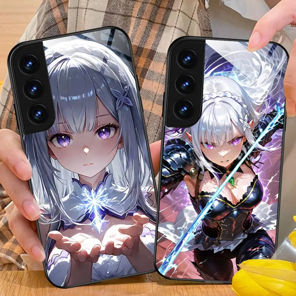 ReZero Emilia Waifu Mobile Phone Case for Samsung Galaxy A56 55 54 53 52 51 36 35 34 23 16 15 5G Glass Cover Luxury Pretty