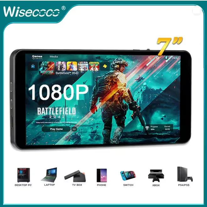 Wisecoco 7 Inch Portable Monitor Touch Screen 1920x1080 IPS LCD FHD Display for Gaming Laptop PC Raspberry Pi XBox Switch