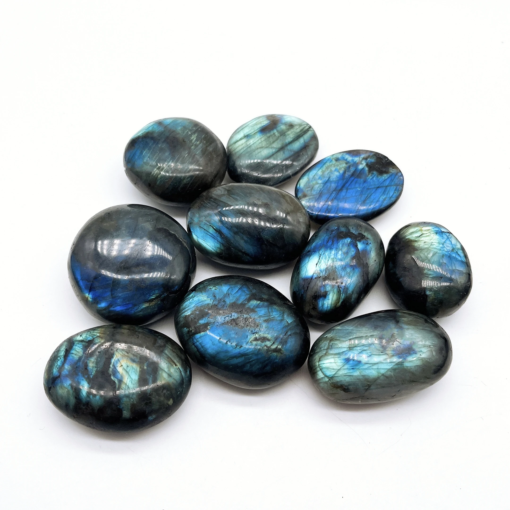 Natural Blue Flashy Labradorite Palm Stone Crystal Quartz Moonstone Spiritual Reiki Healing Gemstones Home Garden Decor Gift